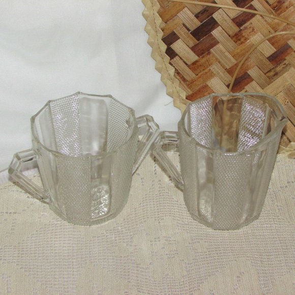 JEANNETTE DEWDROP Creamer & Sugar Bowl Set Depression Glass Vintage - Picture 4 of 7